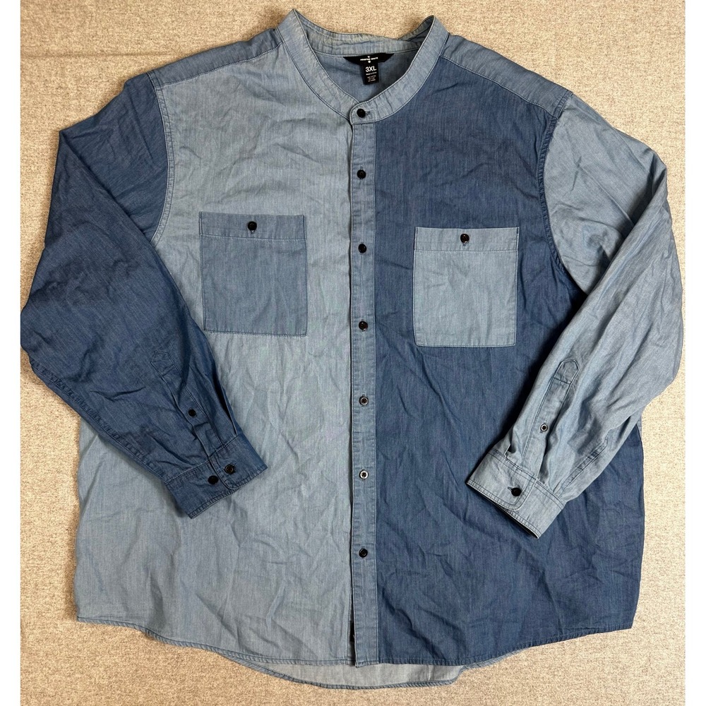 Houston White Shirt Mens 3XL Blue Chambray Colorblock Patchwork Denim Button Up